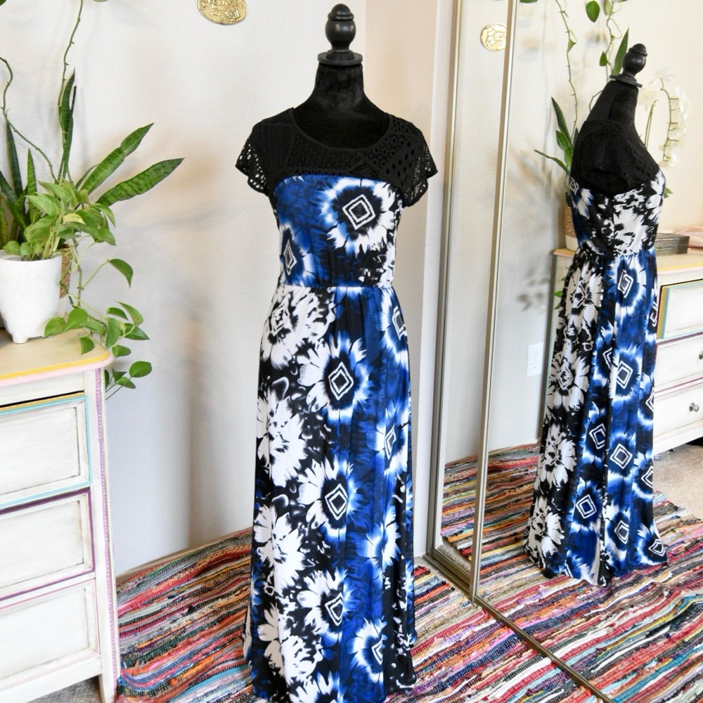 Vintage Blue and Black Maxi Dress